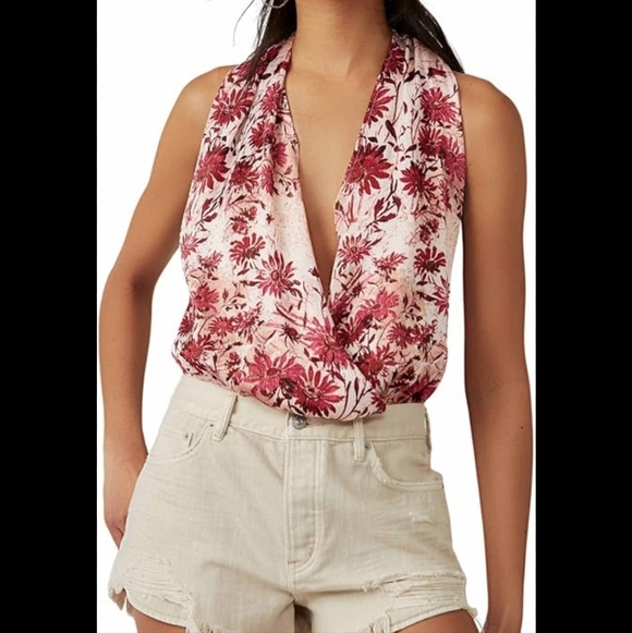 Free People, Intimately, Ivory Pink Floral Body Suit, Size S/P - Picture 3 of 8